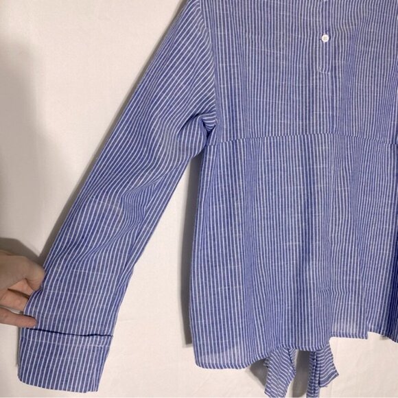 Love+Harmony Blue White Striped Cotton Embroidered Eyelet Tie Front Blouse S - Picture 8 of 14